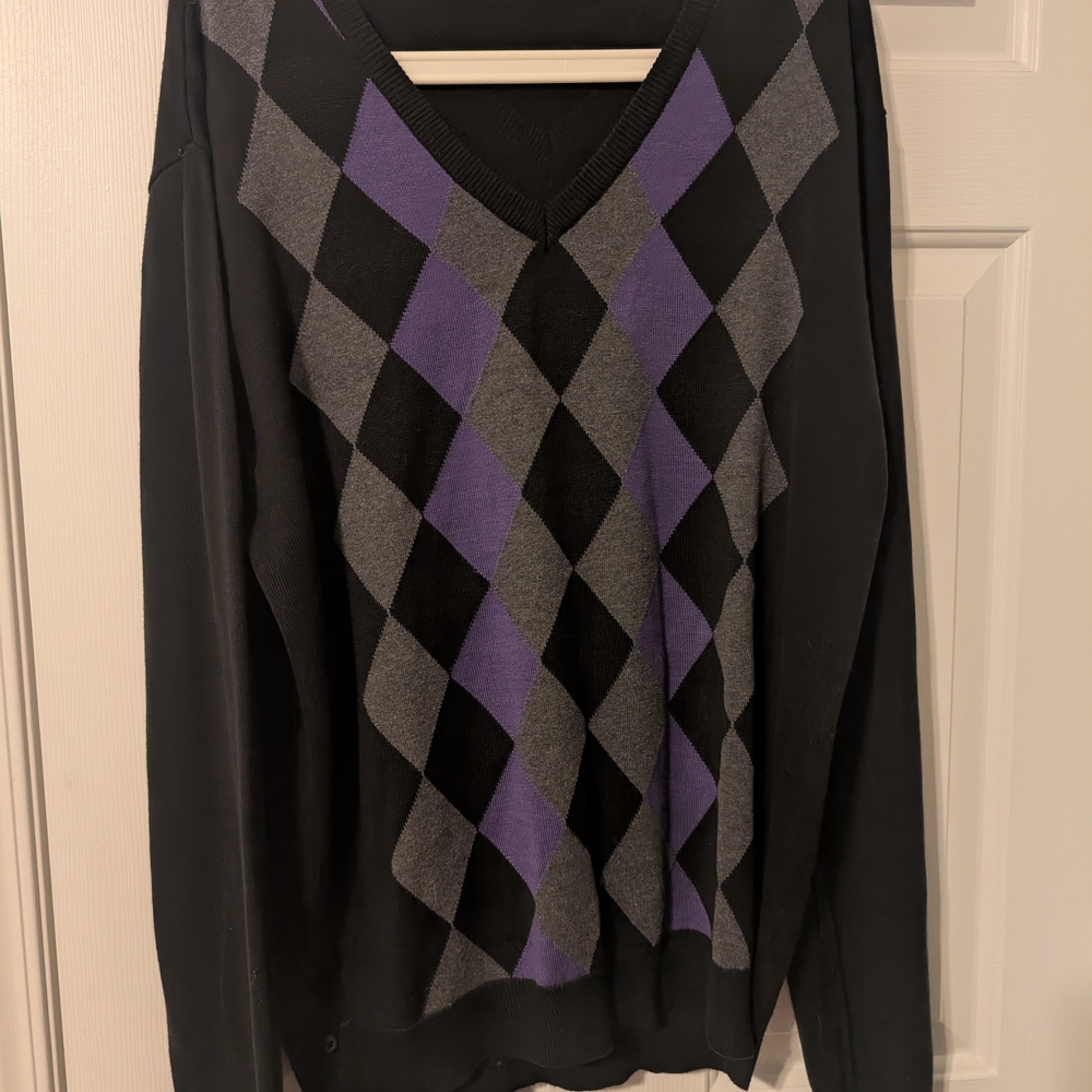 Men's Stockhomme Black, Gray, and Purple Argyle Sweater